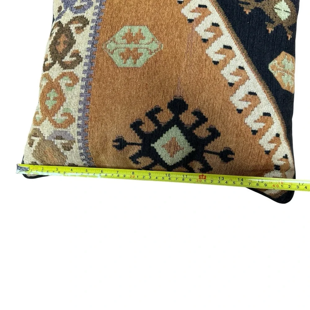 Southwestern Kilim Tapestry Throw Pillow 16x16 Geometric Boho Aztec Brown Black